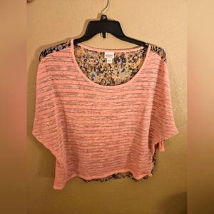 Pink lace & floral womens top XL
